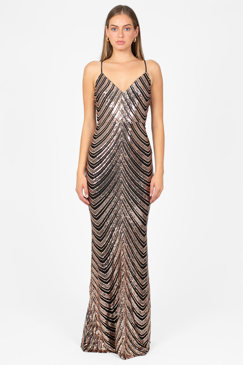 Lexia Sequin Maxi Gown - honey