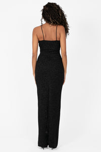 Bianca Side Ruched Shimmer Maxi Dress - honey