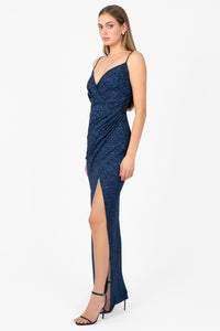 Bianca Side Ruched Shimmer Maxi Dress - honey