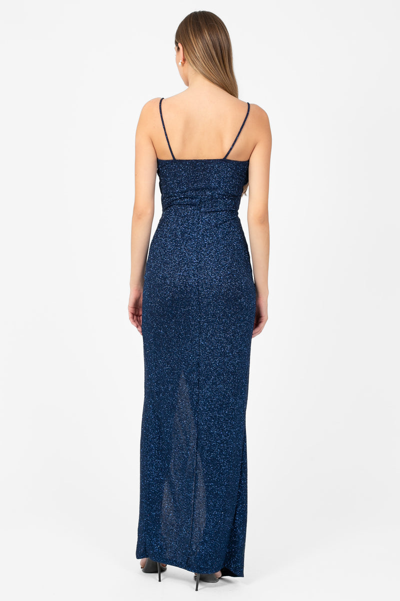 Bianca Side Ruched Shimmer Maxi Dress - honey