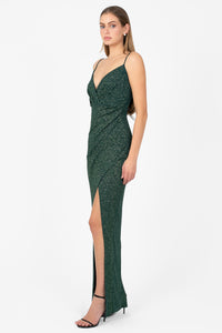 Bianca Side Ruched Shimmer Maxi Dress - honey