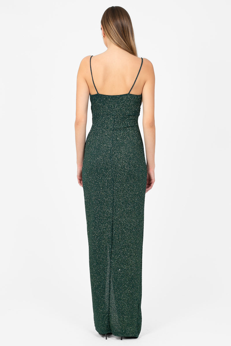 Bianca Side Ruched Shimmer Maxi Dress - honey