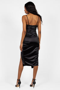 Amaya Side Slit Satin Midi Dress - honey