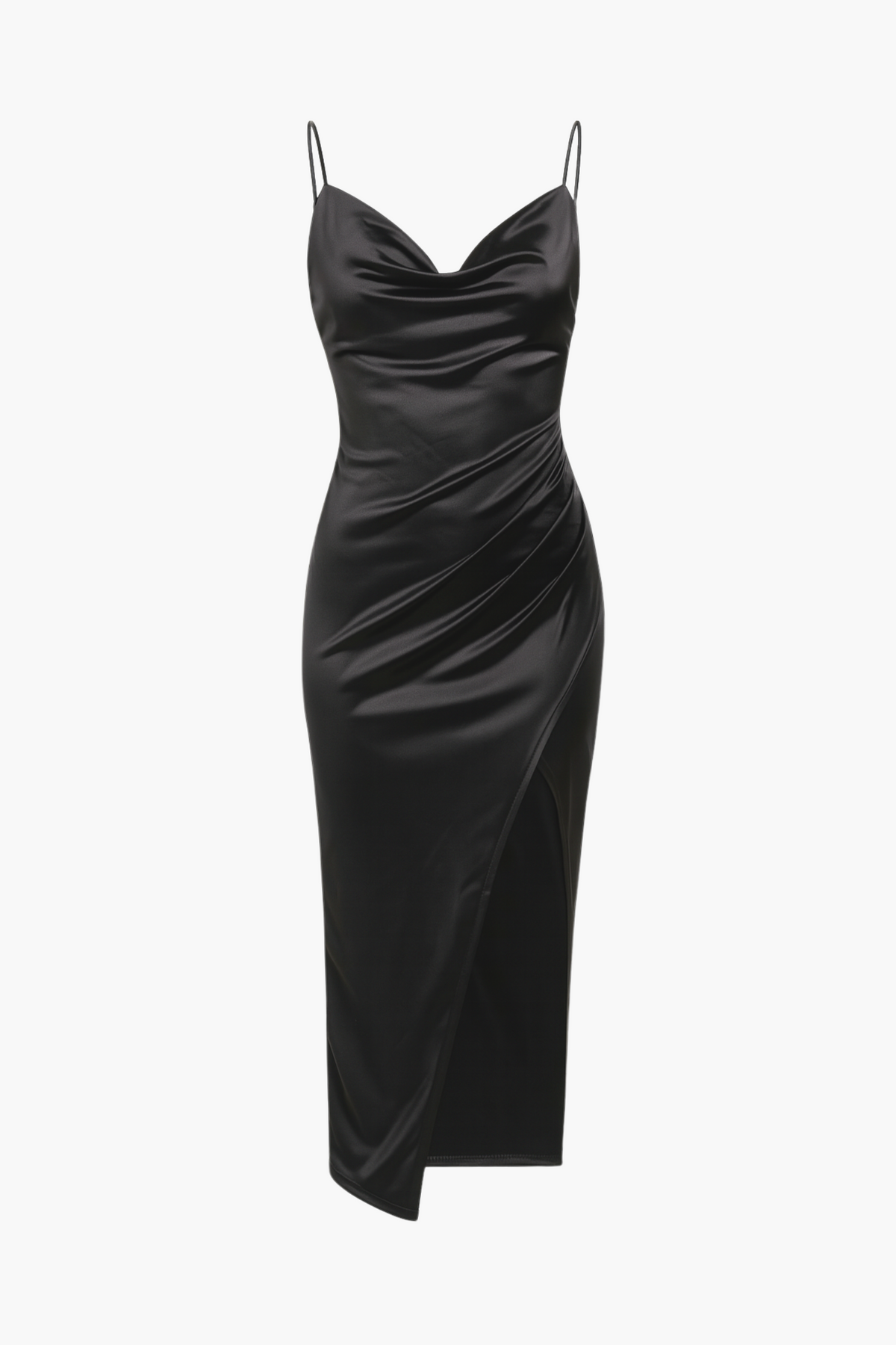 Amaya Side Slit Satin Midi Dress – honey - Main Image