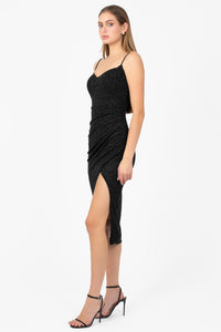 Tinsley Tulip Hem Shimmer Midi Dress - honey