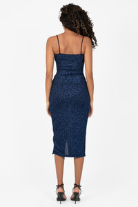 Tinsley Tulip Hem Shimmer Midi Dress - honey