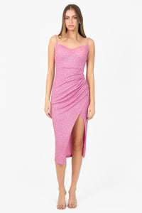 Tinsley Tulip Hem Shimmer Midi Dress - honey