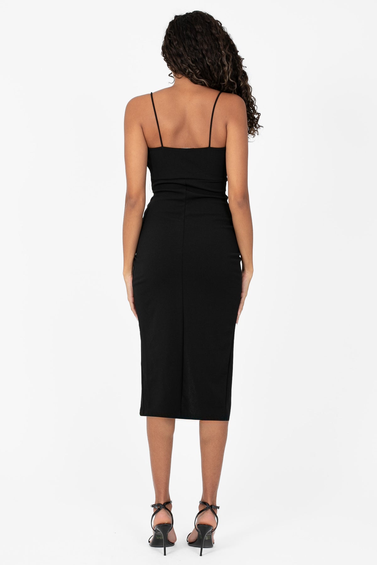 Venetia Rhinestone Trim Slit Midi Dress - honey