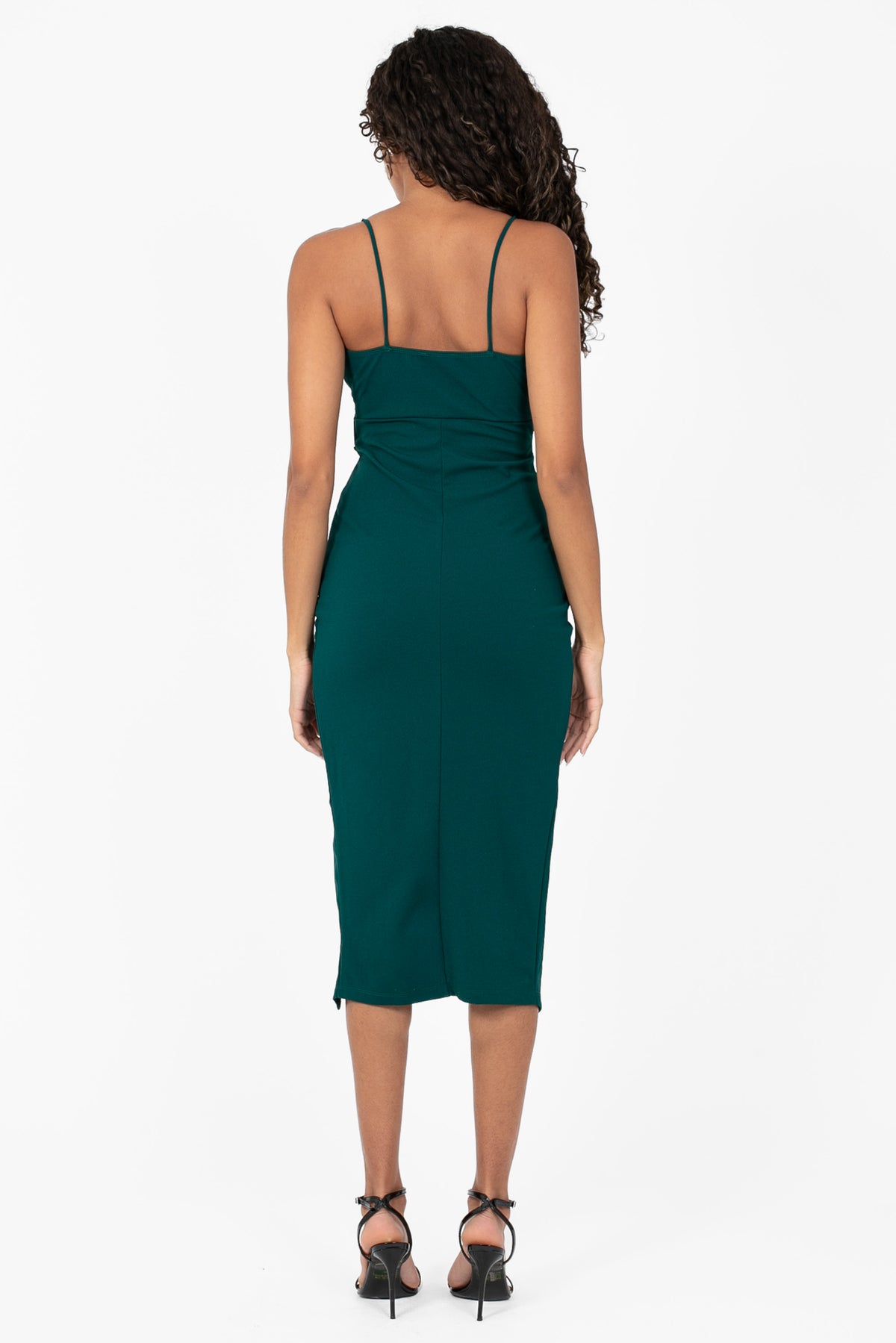 Venetia Rhinestone Trim Slit Midi Dress - honey