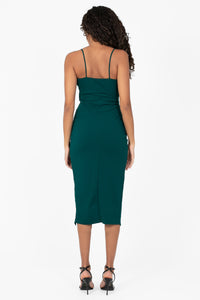 Venetia Rhinestone Trim Slit Midi Dress - honey