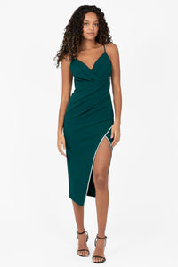 Venetia Rhinestone Trim Slit Midi Dress - honey