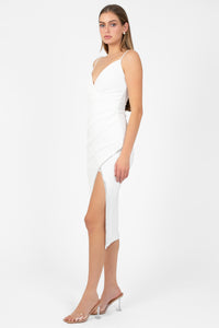 Venetia Rhinestone Trim Slit Midi Dress - honey