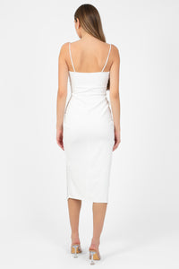 Venetia Rhinestone Trim Slit Midi Dress - honey