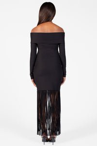 Aurelia Knit Fringe Midi Dress - honey