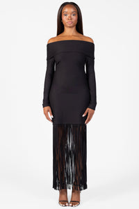 Aurelia Knit Fringe Midi Dress - honey