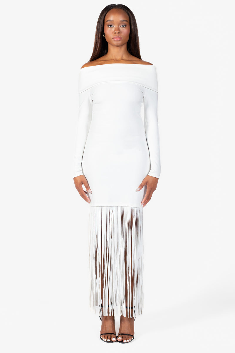 Aurelia Knit Fringe Midi Dress - honey