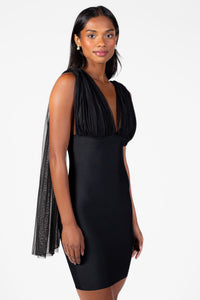 Saphira Tulle Bodycon Mini Dress - honey