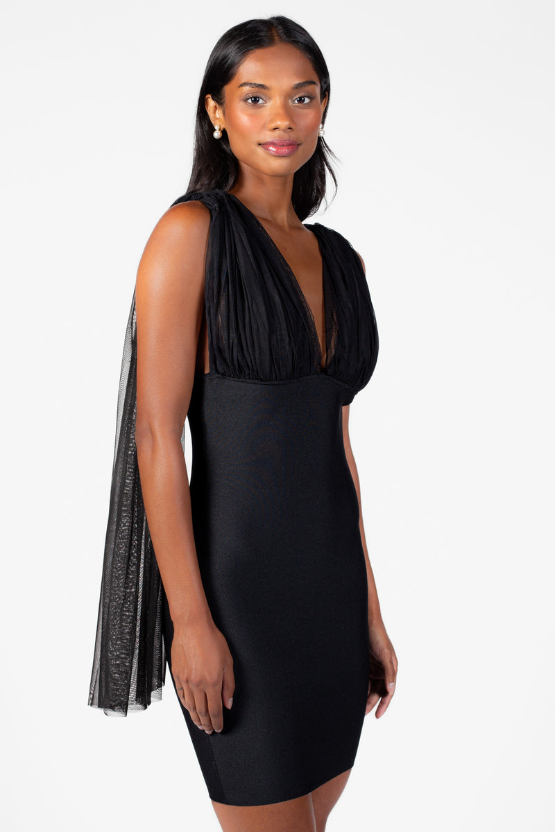 Saphira Tulle Bodycon Mini Dress - honey