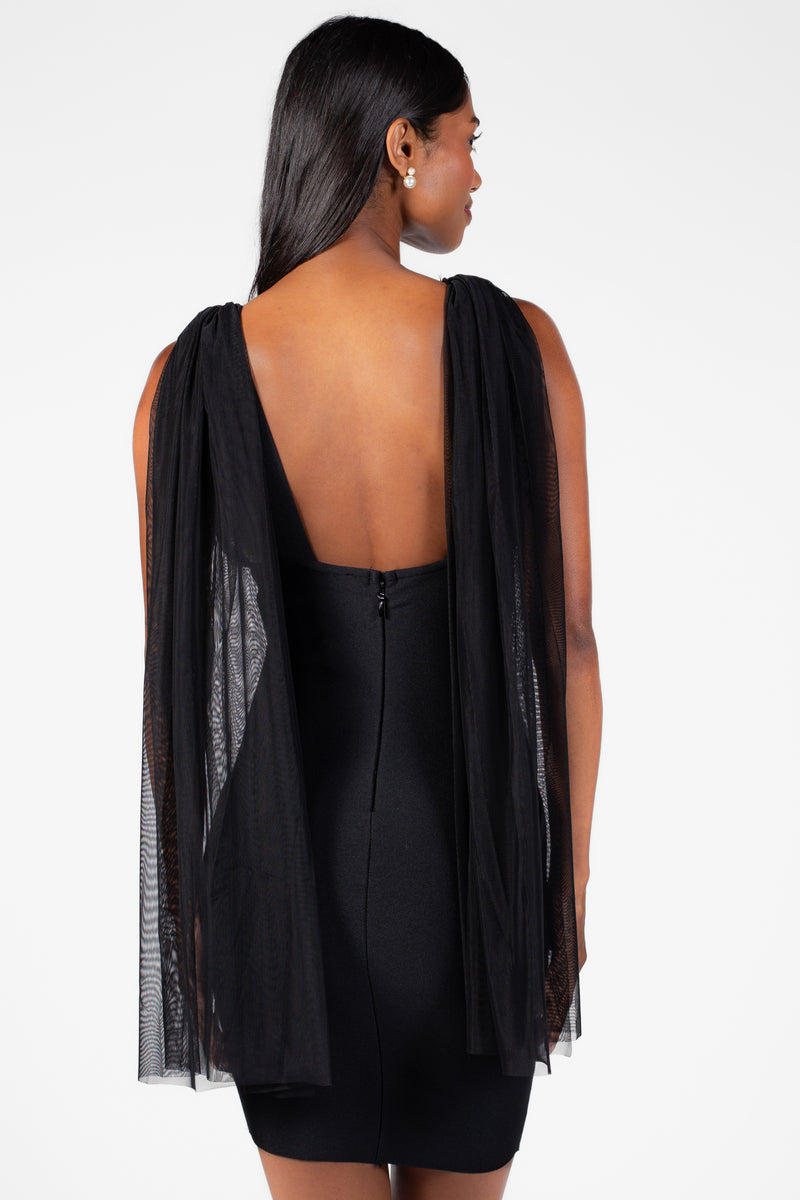 Saphira Tulle Bodycon Mini Dress - honey