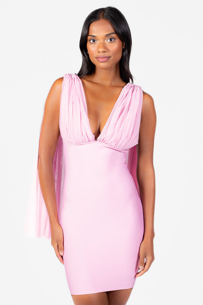 Saphira Tulle Bodycon Mini Dress - honey