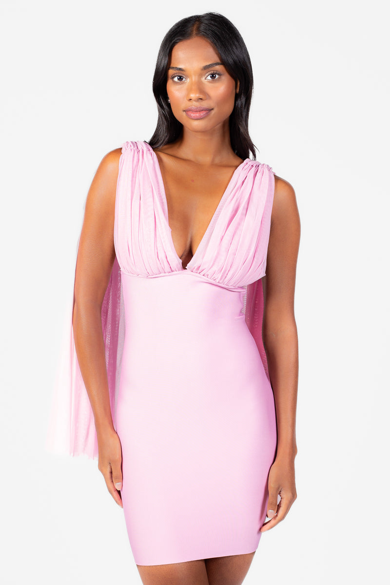 Saphira Tulle Bodycon Mini Dress - honey