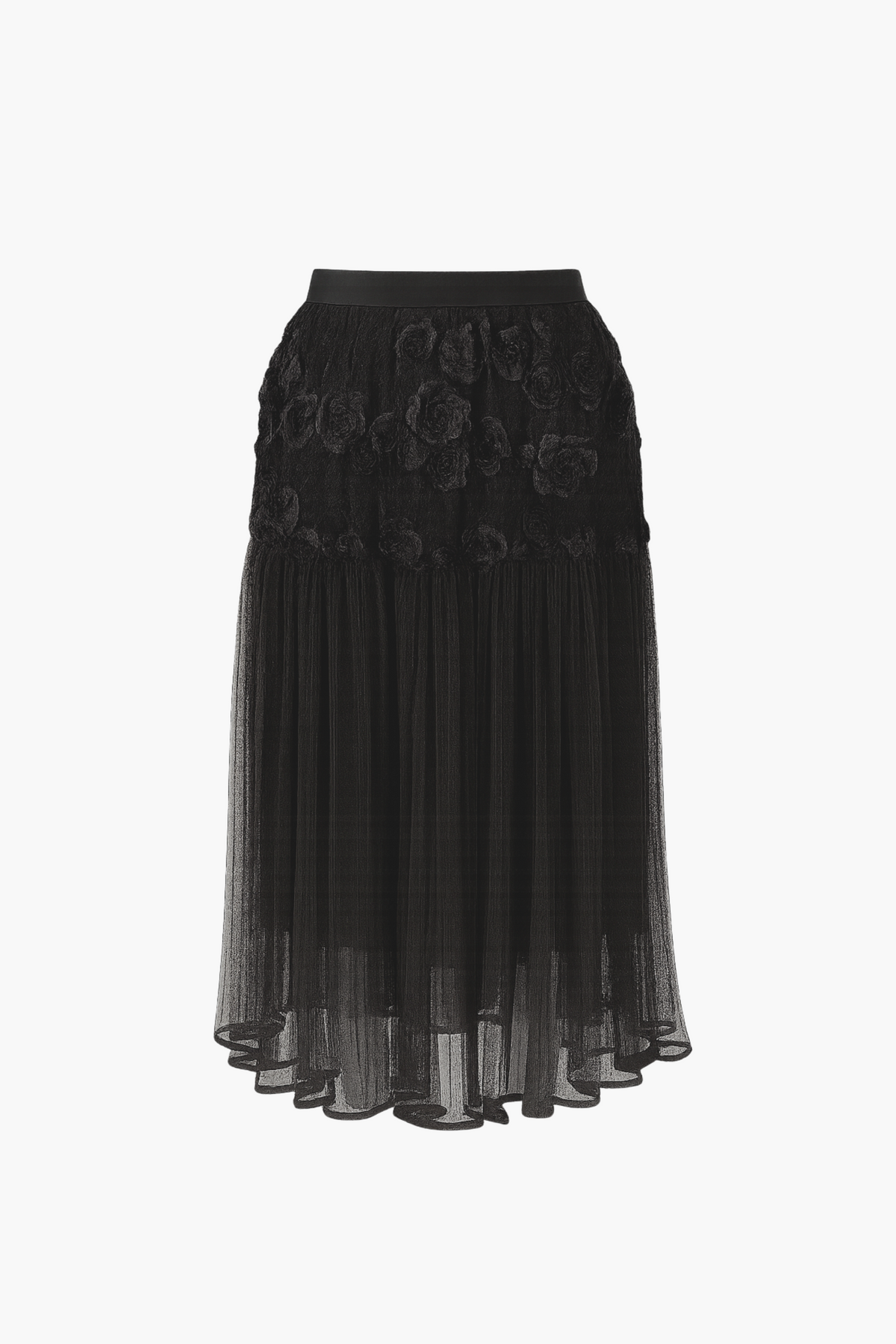 Arlo Floral Embellished Tulle Midi Skirt - honey