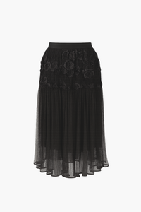 Arlo Floral Embellished Tulle Midi Skirt - honey