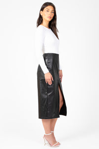 Bethany Leather Slit Midi Skirt - honey