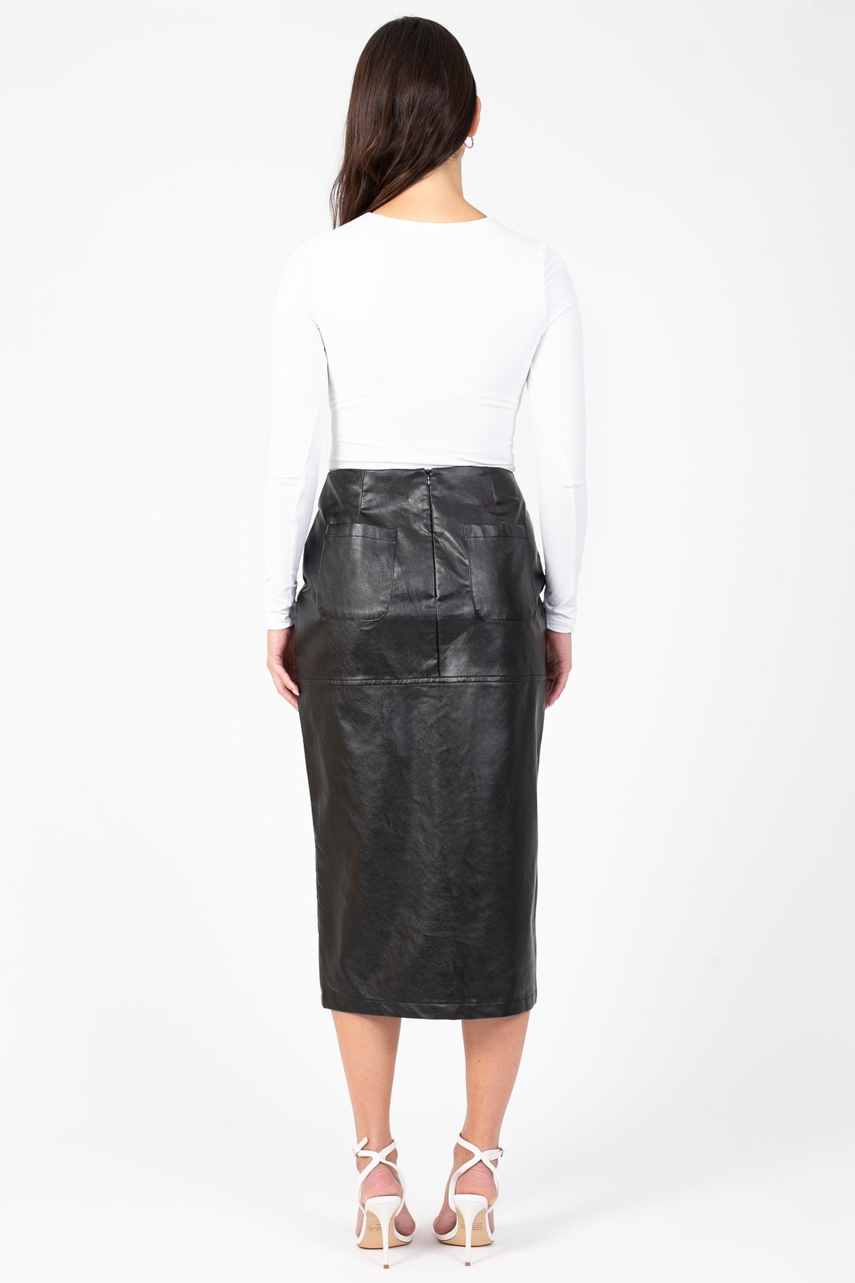 Bethany Leather Slit Midi Skirt - honey