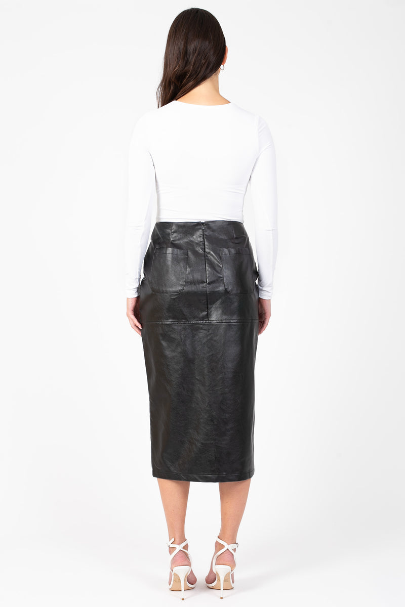 Bethany Leather Slit Midi Skirt - honey