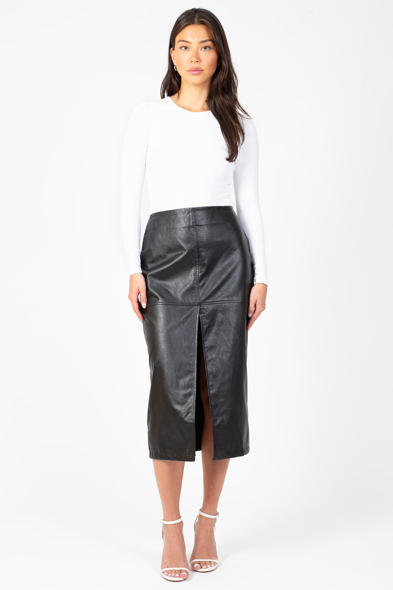 Bethany Leather Slit Midi Skirt - honey