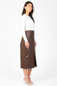 Bethany Leather Slit Midi Skirt - honey