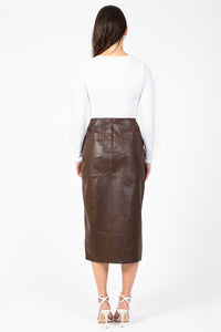 Bethany Leather Slit Midi Skirt - honey