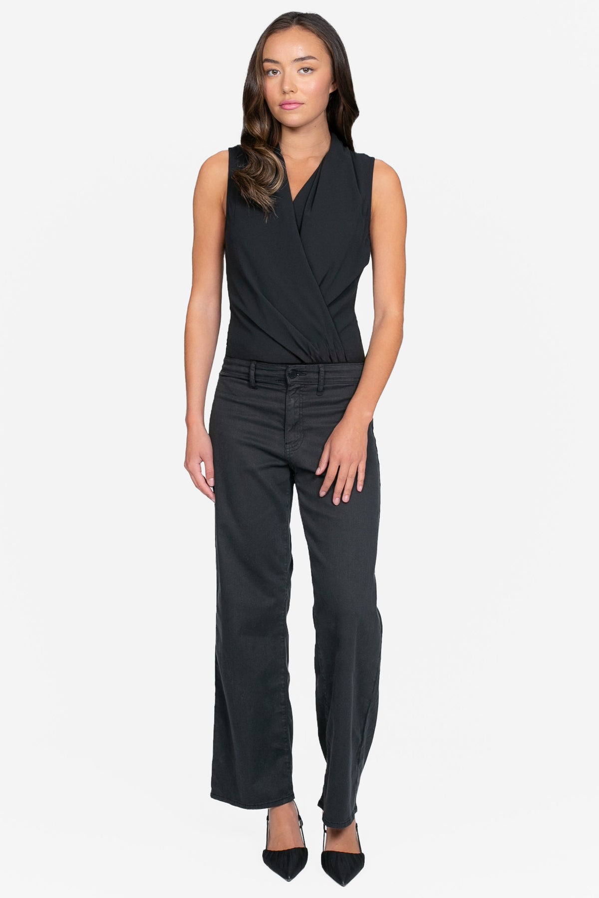 Dorothea Sleeveless Drapey Chiffon Bodysuit