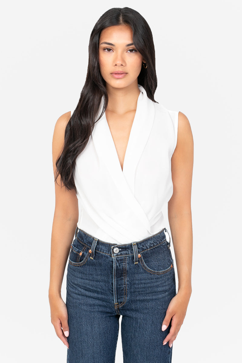 Dorothea Sleeveless Drapey Chiffon Bodysuit