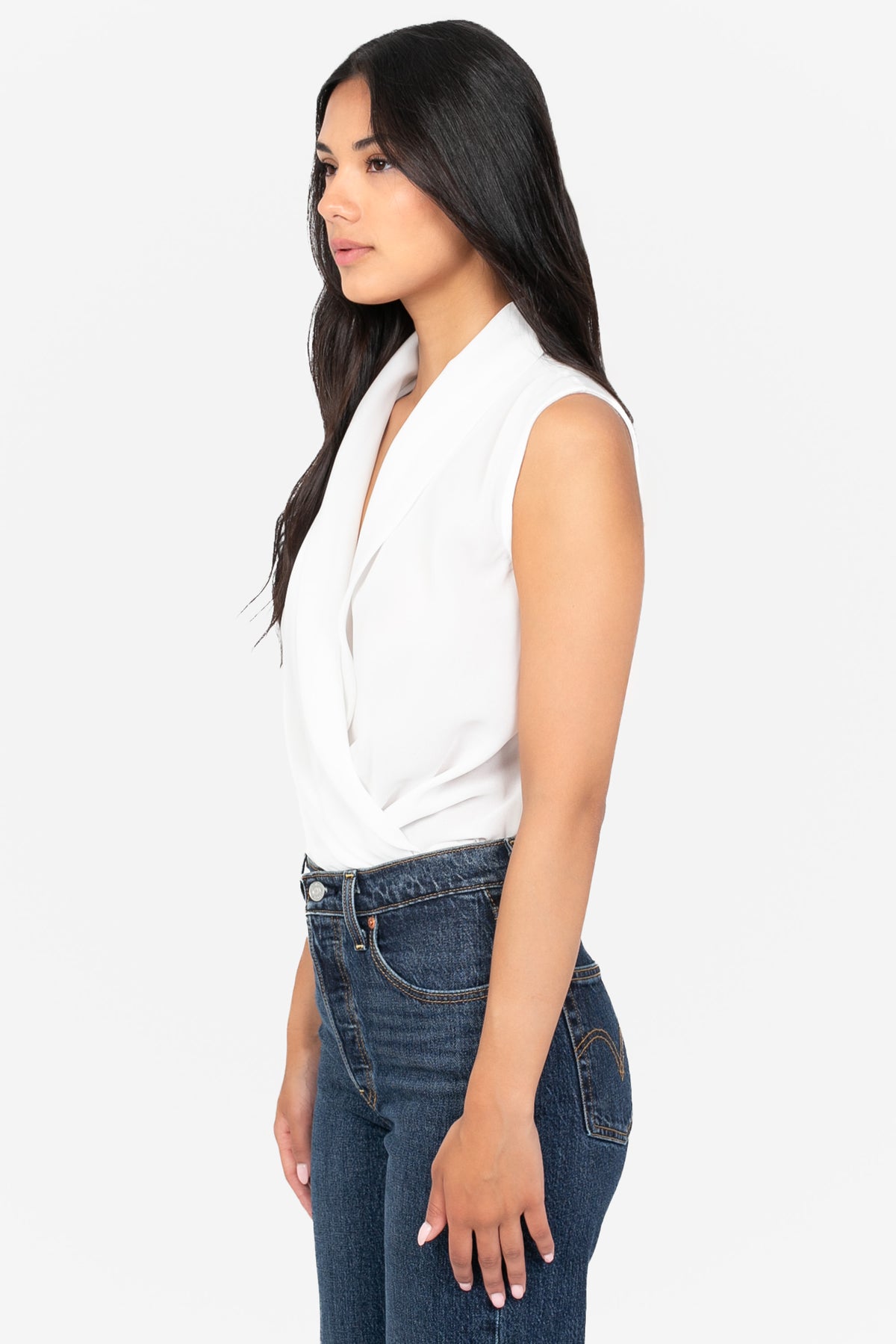 Dorothea Sleeveless Drapey Chiffon Bodysuit