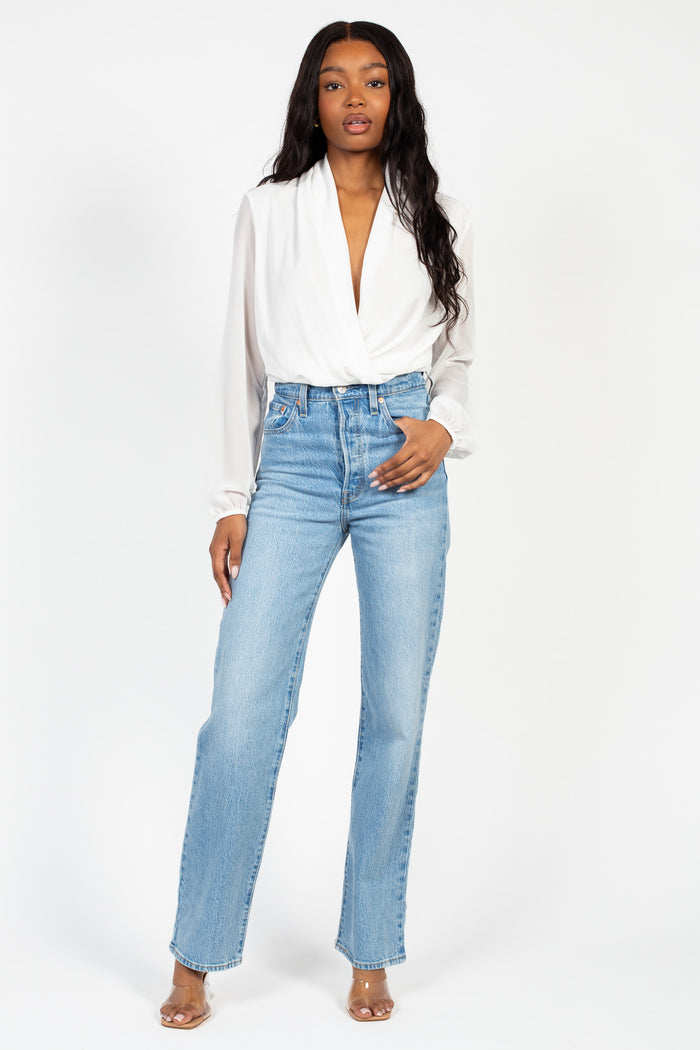 Isla Long Sleeve Chiffon Bodysuit - honey