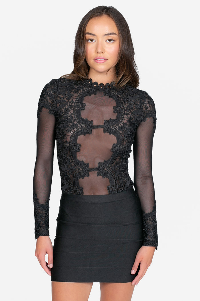 Floriana Embroidered Allure Mesh Bodysuit