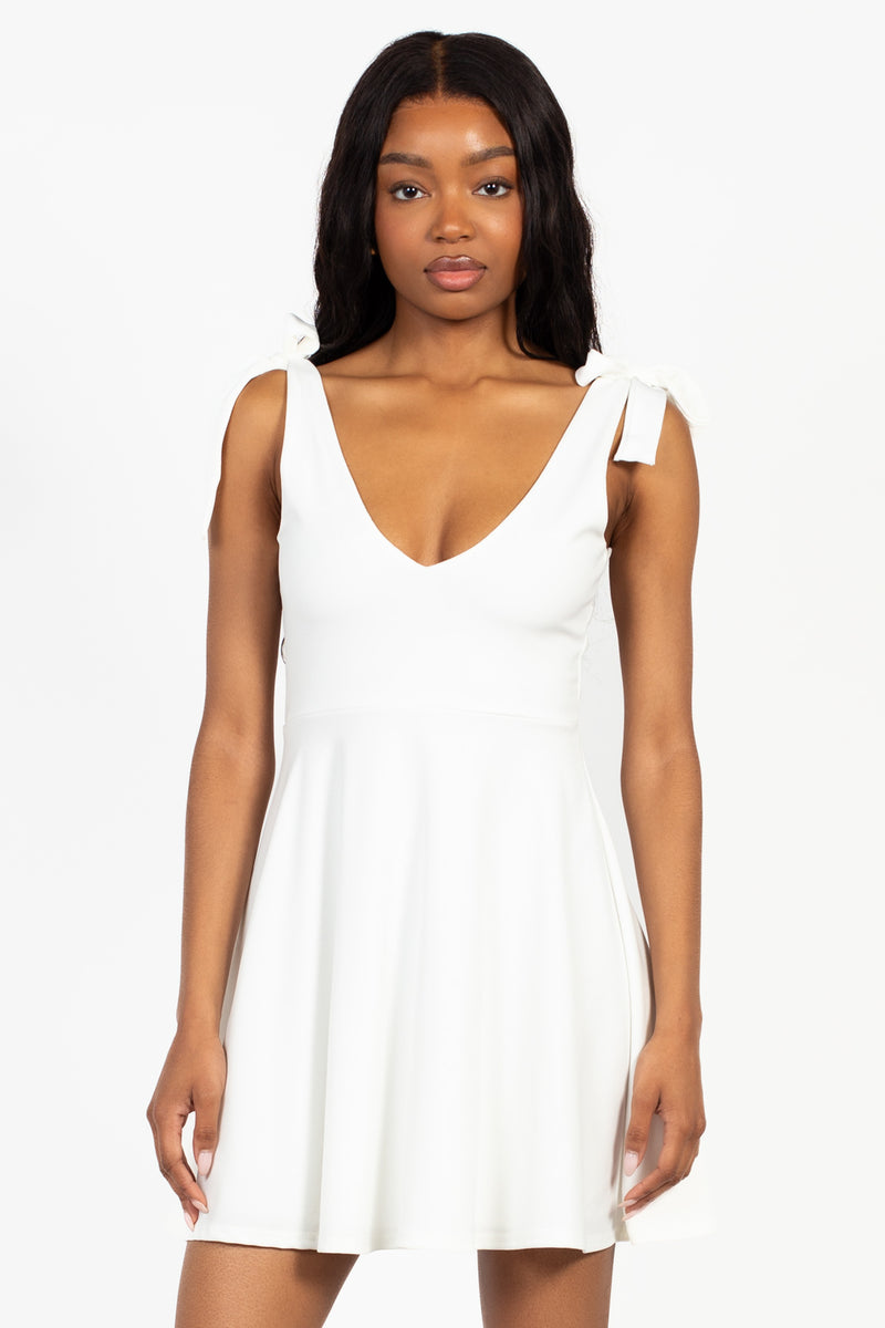 Gabriella Tie Shoulder Skater Mini Dress - honey