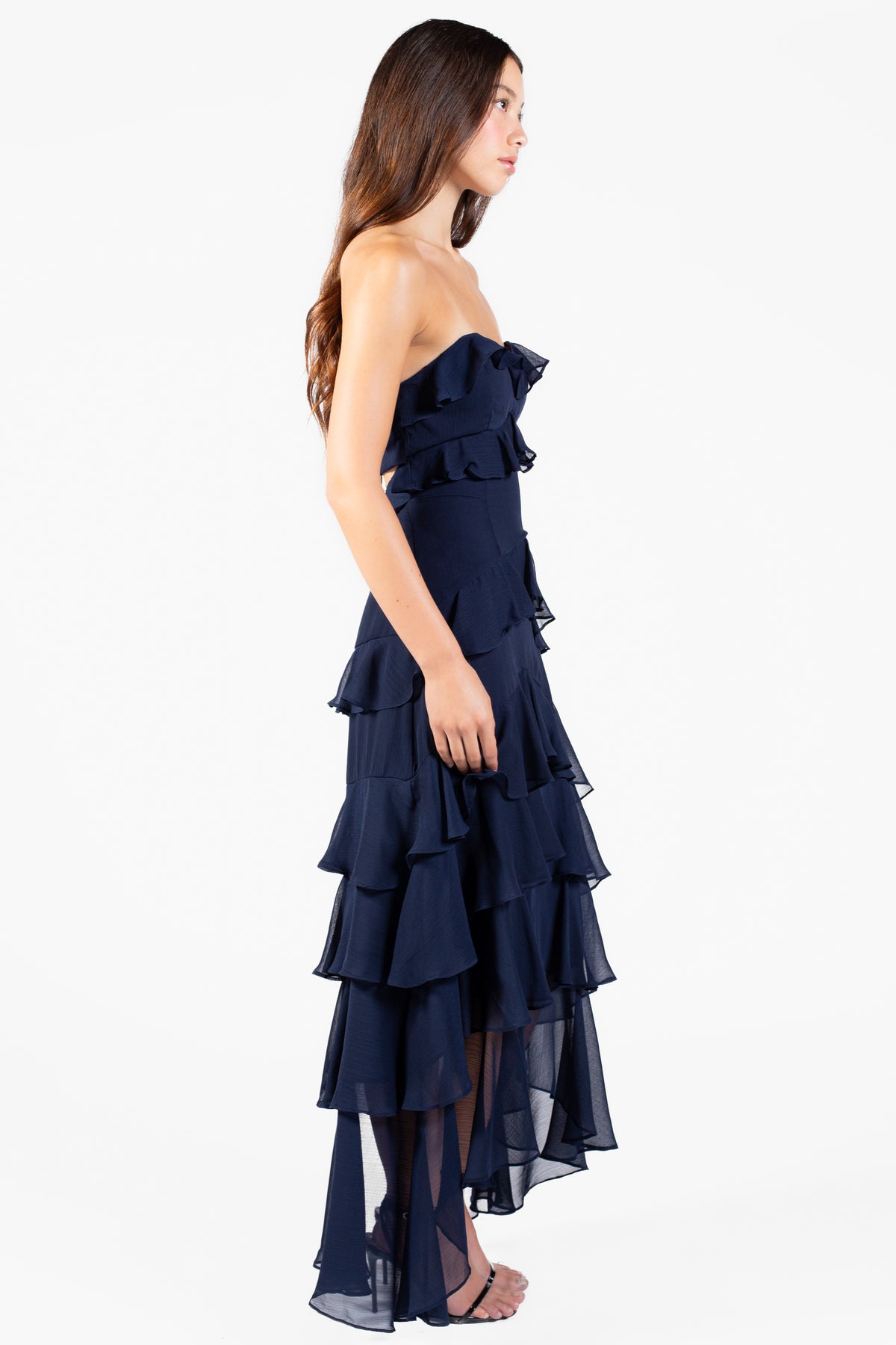 Solara Chiffon Ruffle Maxi Dress - honey