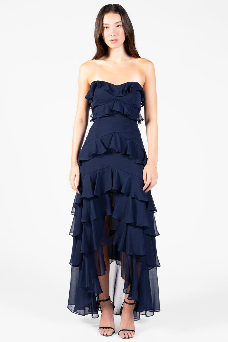 Solara Chiffon Ruffle Maxi Dress - honey