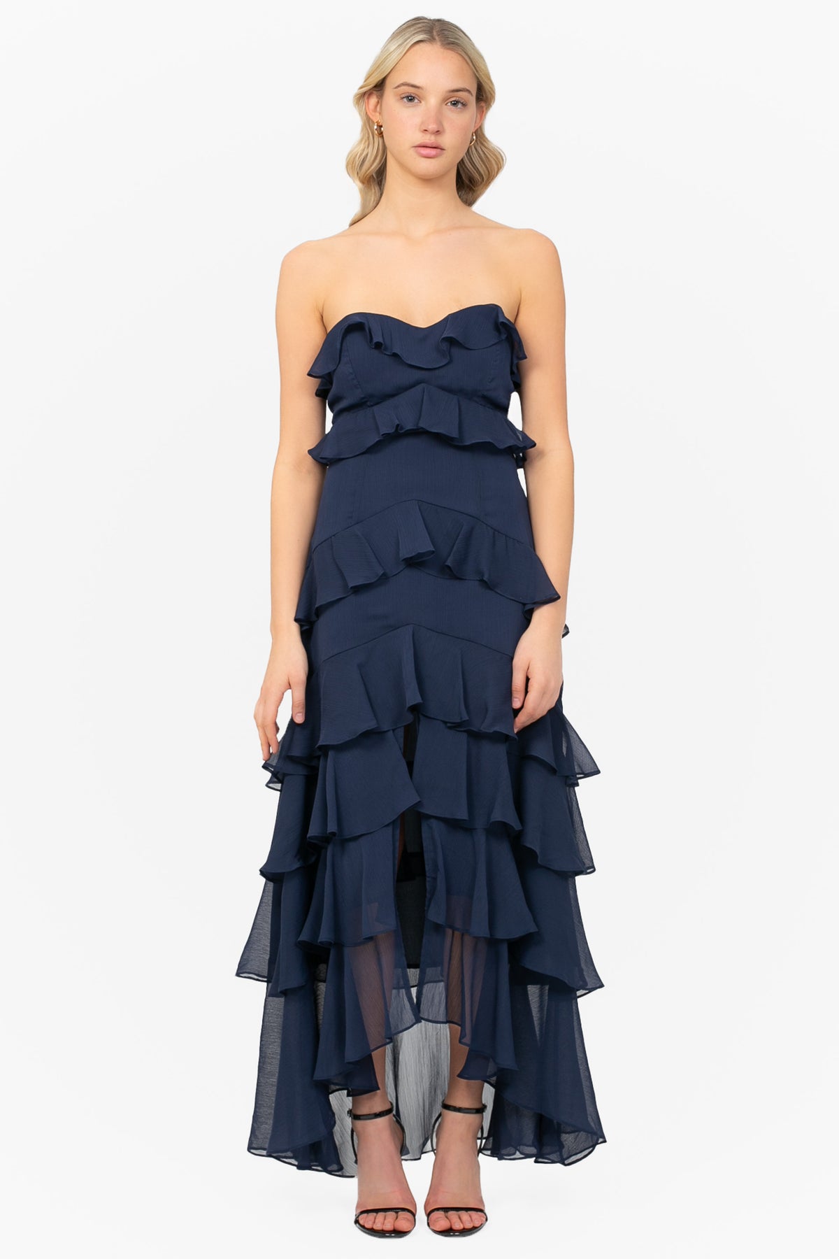 if by sea solid ruffle slip maxi dress Cecile Ruffle Slip Dress | Eira Butter Vintage Stamp Print