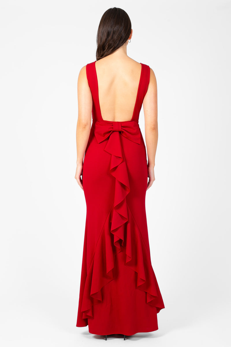 Posh Open Bow Back Mermaid Gown - honey