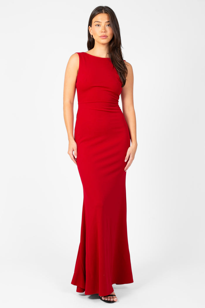 Posh Open Bow Back Mermaid Gown - honey