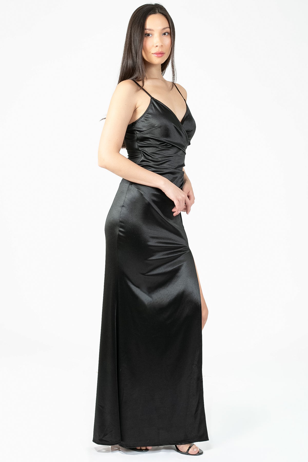 Thea High Slit Satin Maxi Gown - honey