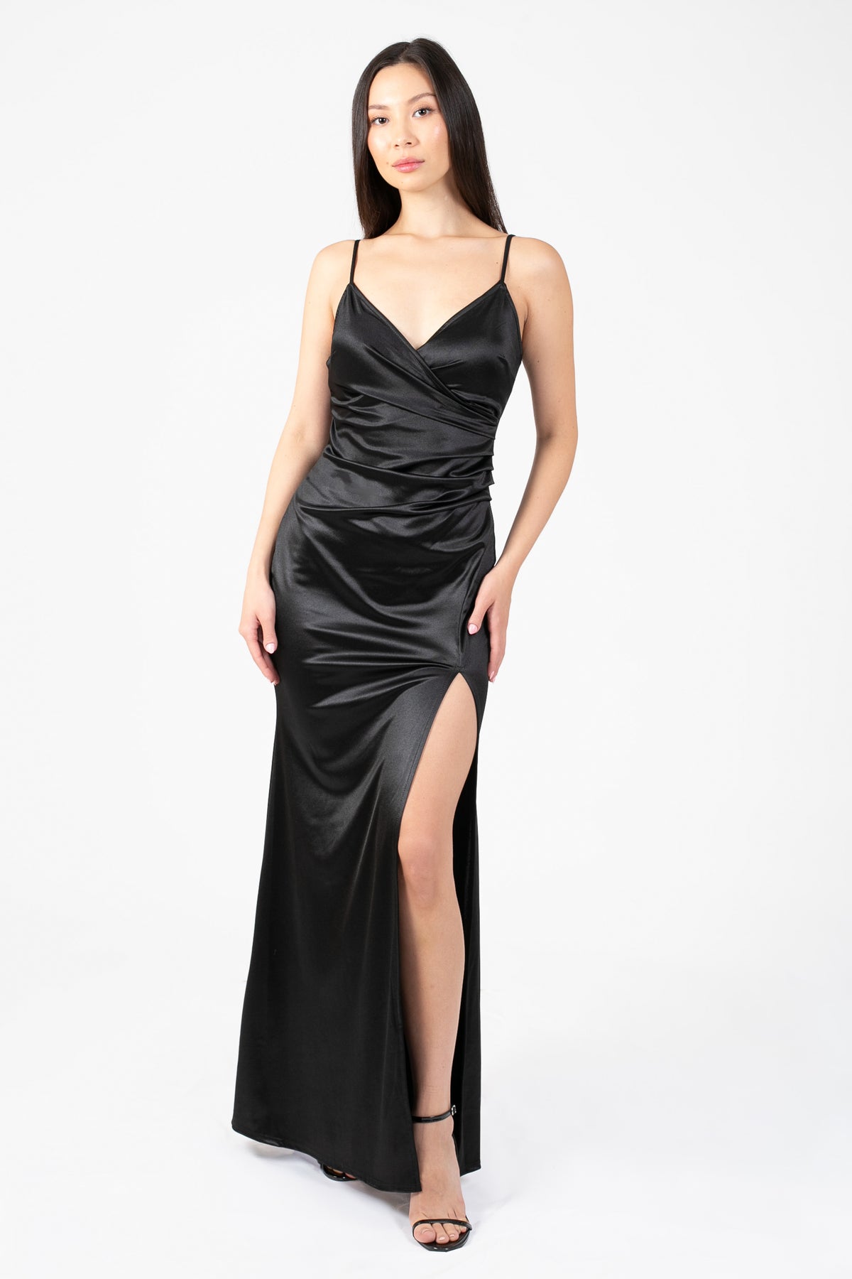 Thea High Slit Satin Maxi Gown - honey