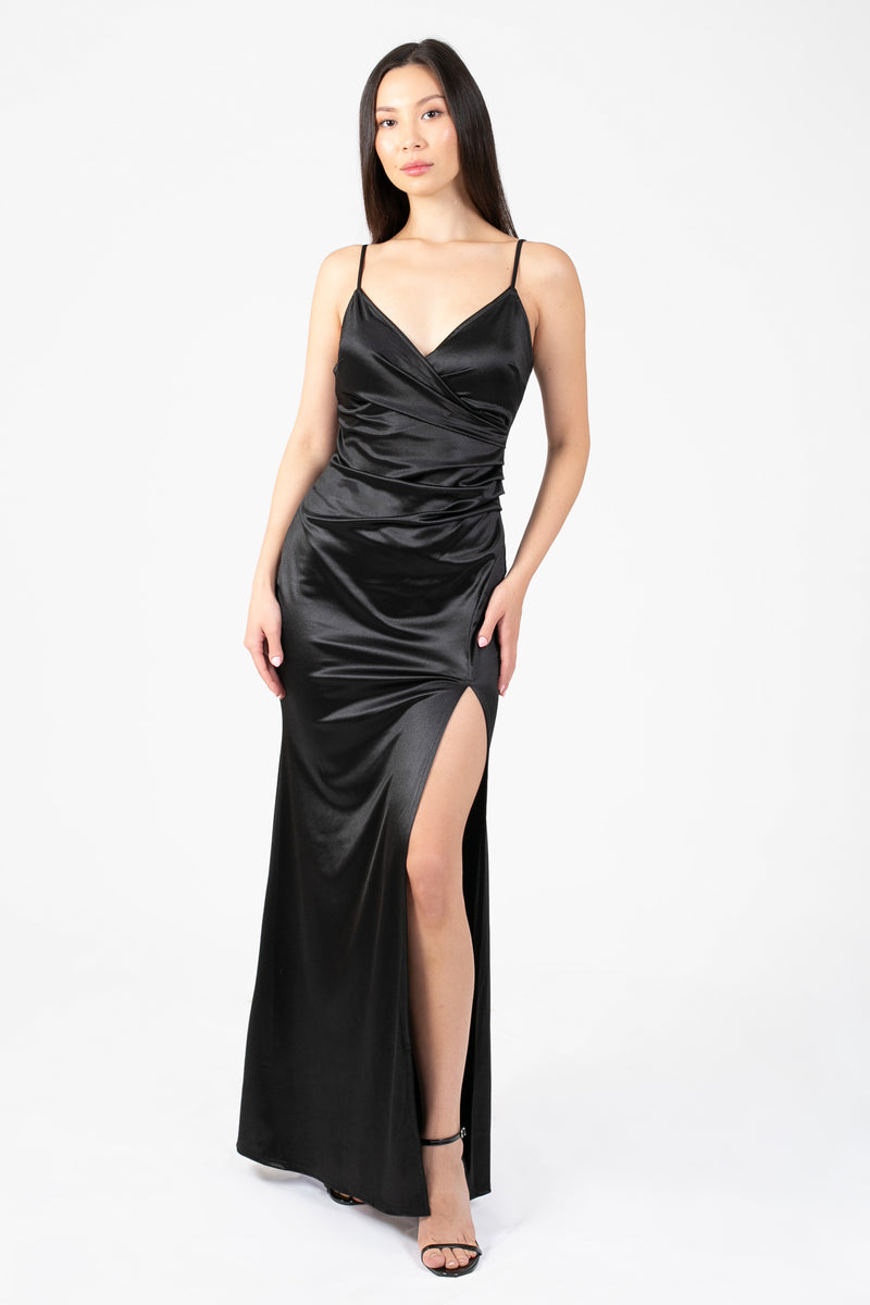 Thea High Slit Satin Maxi Gown - honey