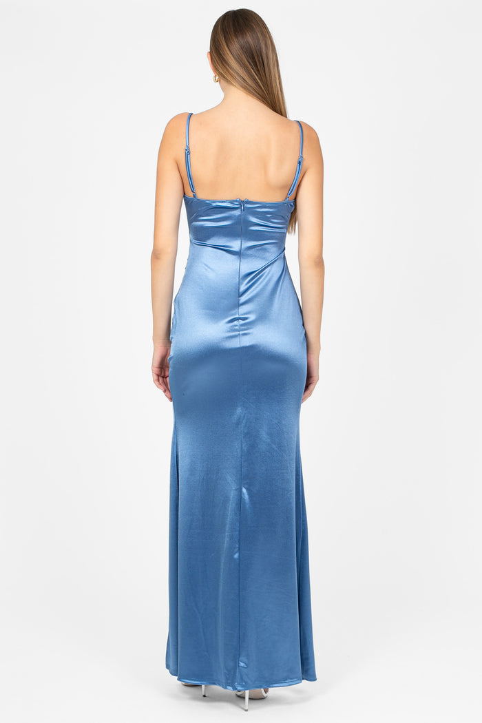 Thea High Slit Satin Maxi Gown - honey