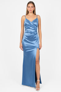 Thea High Slit Satin Maxi Gown - honey