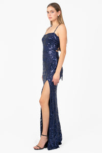 Ariel Strappy High Slit Sequin Gown - honey